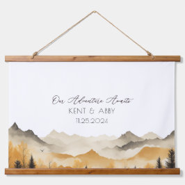 Boho Mountain Watercolor Wedding Guest Book Wandteppich Mit Holzrahmen