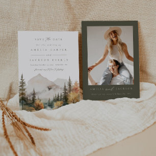 Boho Mountain Wedding rettet das Datum Einladung