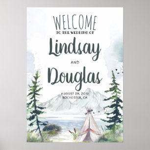Boho Mountains Adventure Wedding Welcome Sign Poster