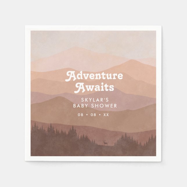 Boho Mountains Retro Pink Baby Dusche Serviette (Vorderseite)