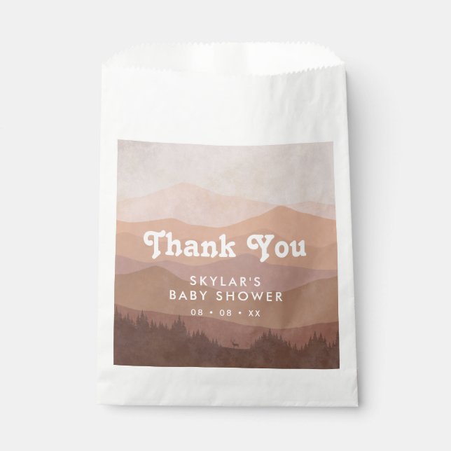 Boho Mountains Retro Pink Baby Dusche Vielen Dank Geschenktütchen (Vorderseite)