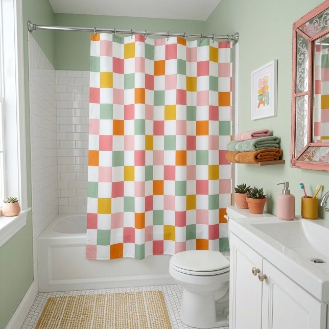 Boho Multicolor Checkerboard Duschvorhang (Von Creator hochgeladen)