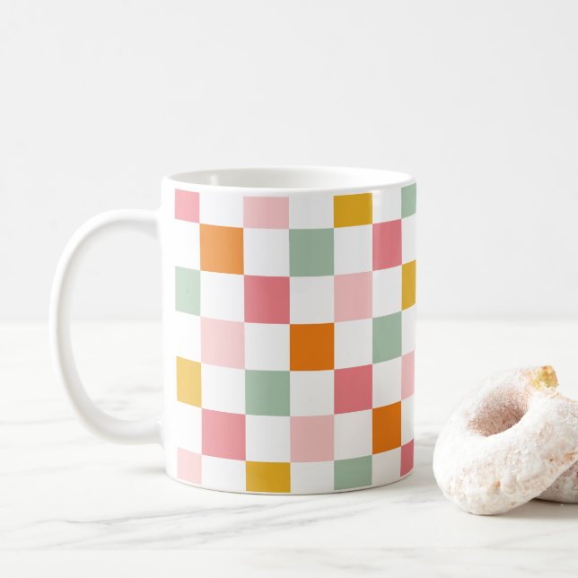 Boho Multicolor Checkerboard Kaffeetasse (Mit Donut)