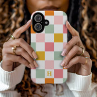 Boho Multicolor Checkerboard Monogram