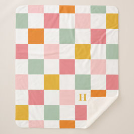 Boho Multicolor Checkerboard Monogram Sherpadecke