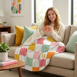 Boho Multicolor Checkerboard Monogram Sherpadecke