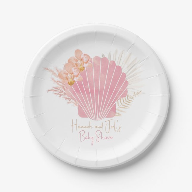 Boho Muschel Baby Girl Babydusche Papierplatte Pappteller (Vorderseite)
