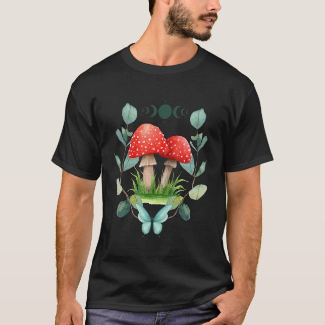 Boho Mushroom Butterfly and Moon Phase Design T-Shirt (Vorderseite)