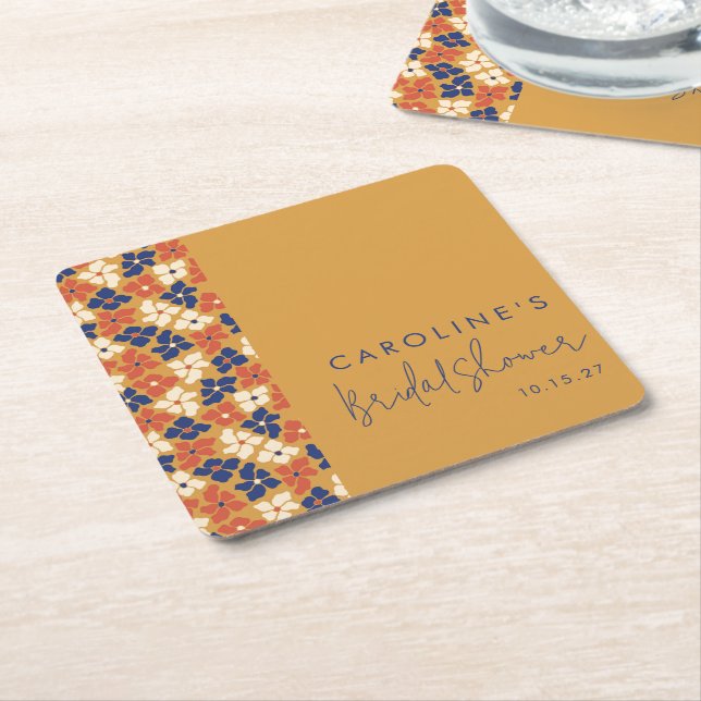 Boho Mustard Blue Botanic Brautparty Custom Rechteckiger Pappuntersetzer (angewinkelt)