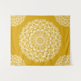 Boho Mustard Yellow Mandala Wandteppich