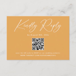 Boho Mustard Yellow QR Code Wedding RSVP Begleitkarte