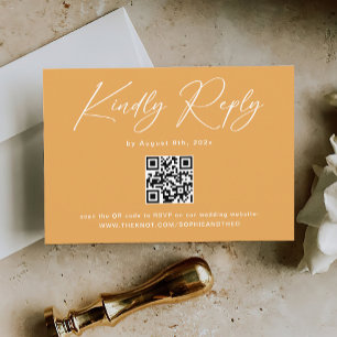 Boho Mustard Yellow QR Code Wedding RSVP Begleitkarte