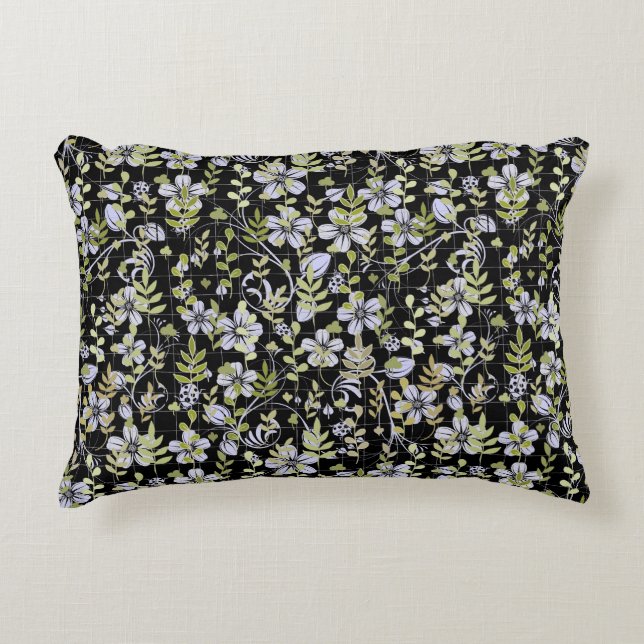 Boho Muster 02.w Floral auf Black BG Dekokissen (Vorderseite)