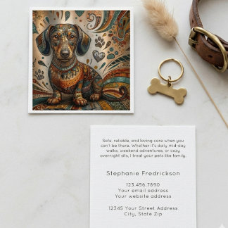 Boho-Muster-Dachshund-Hundesitter-Quadrat Quadratische Visitenkarte