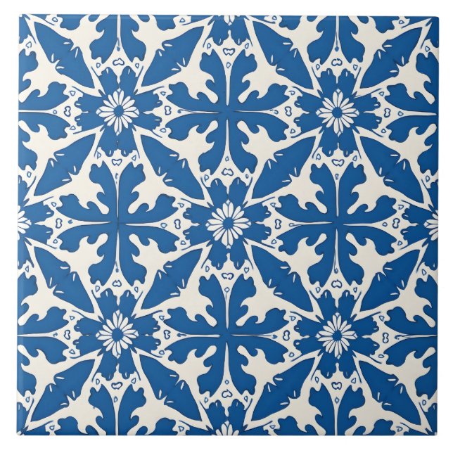 Boho-Muster in Blau – Elegant & Kühn Fliese (Vorderseite)