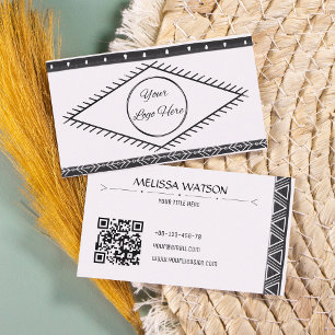 Boho-Muster schwarz & weiß feminin mit Logo Visitenkarte