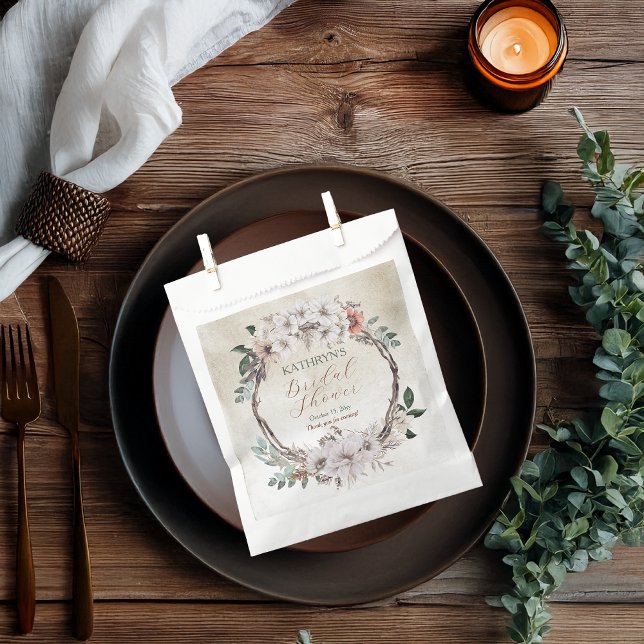 Boho Mutes Fall Floral Brautparty Geschenktütchen (Boho Muted Fall Floral and Grapevine Wreath "Fall in Love" Bridal Shower Collection Favor Bags)