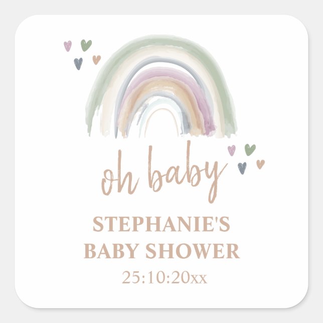 Boho Mutes Rainbow Baby Shower Vielen Dank Quadratischer Aufkleber (Vorderseite)