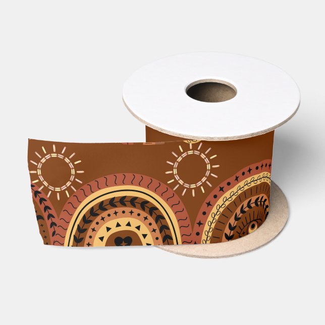 Boho Mystic Eye Rainbow Brown Hintergrund Satinband (Spule)