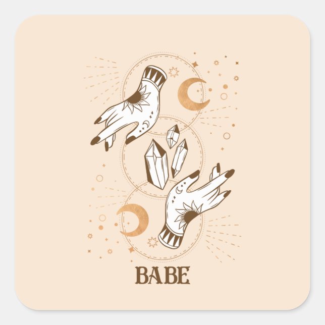 Boho Mystic Tarot Celestial Bachelorette Quadratischer Aufkleber (Vorderseite)