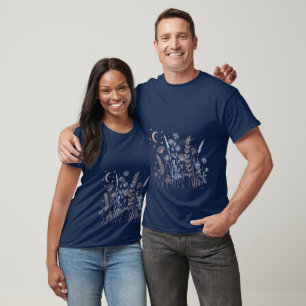 Boho-Nacht-Himmel-Blumenillustration – Mond, Stern T-Shirt