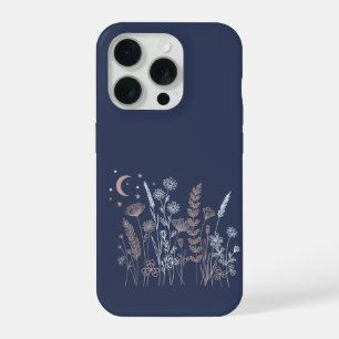 Boho-Nacht-Himmels-Blumenillustration – Mond, Ster iPhone 15 Pro Hülle
