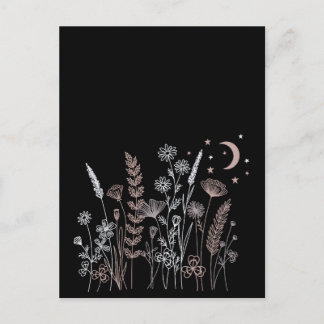 Boho-Nacht-Himmels-Blumenillustration – Mond, Ster Postkarte