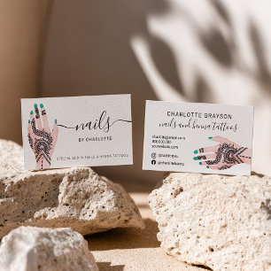 Boho nails grün Henna tattoos Illustration Visitenkarte