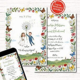 Boho Naive Kunst Hochzeit im Stil eines Paares Einladung