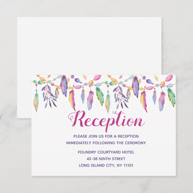 Boho Native American Lila Feather Indian Wedding Einladung (Vorne/Hinten)