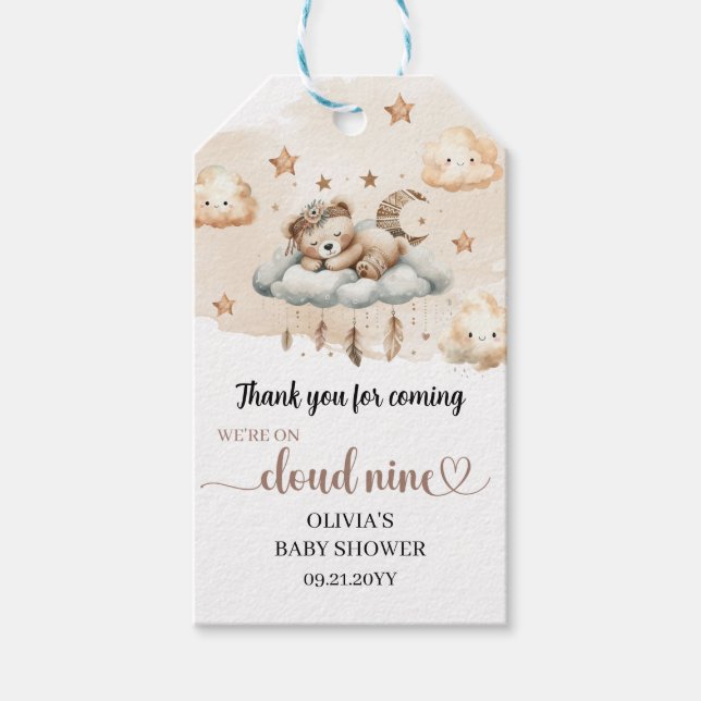 Boho nativen Federn rostige Farben Teddybärenwolke Geschenkanhänger (Vorderseite)