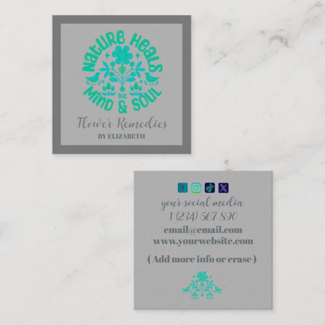 Boho Nature Blume Birds Energy Healer Quadratische Visitenkarte (Vorne/Hinten)