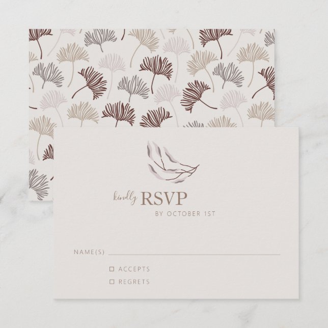 Boho Nature Neutral Botanic Wedding Simple RSVP Karte (Vorne/Hinten)
