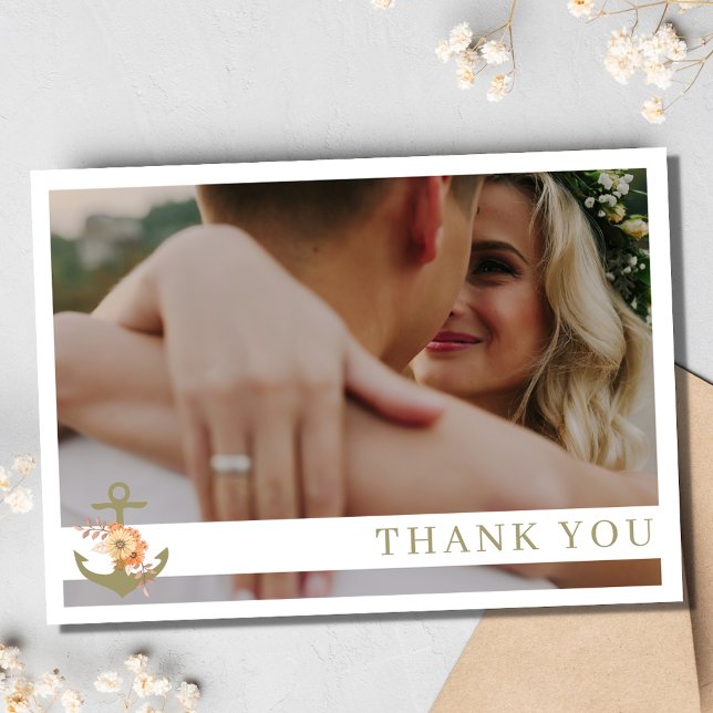 Boho Nautical Beach Mariage photo Carte de remerci (Boho Nautical Beach Photo Wedding Thank You Card)