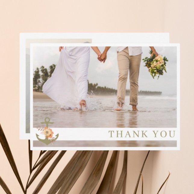 Boho Nautical Beach Mariage photo Carte de remerci (Boho Nautical Beach Wedding Two Photo Thank You Card)