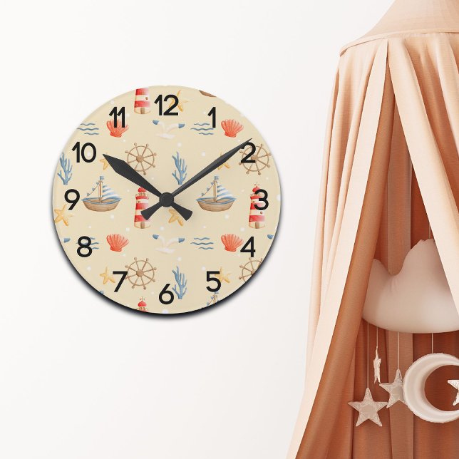 Boho Nautical Boat Lighthouse Muster Kinderzimmer Runde Wanduhr (Von Creator hochgeladen)