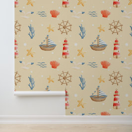 Boho Nautical Boat Lighthouse Muster Kinderzimmer Tapete