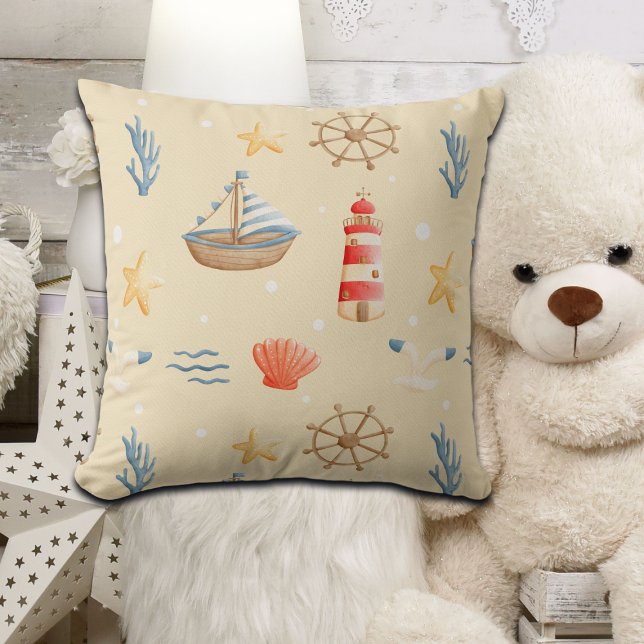 Boho Nautical Boat Lighthouse Muster Kissen (Von Creator hochgeladen)