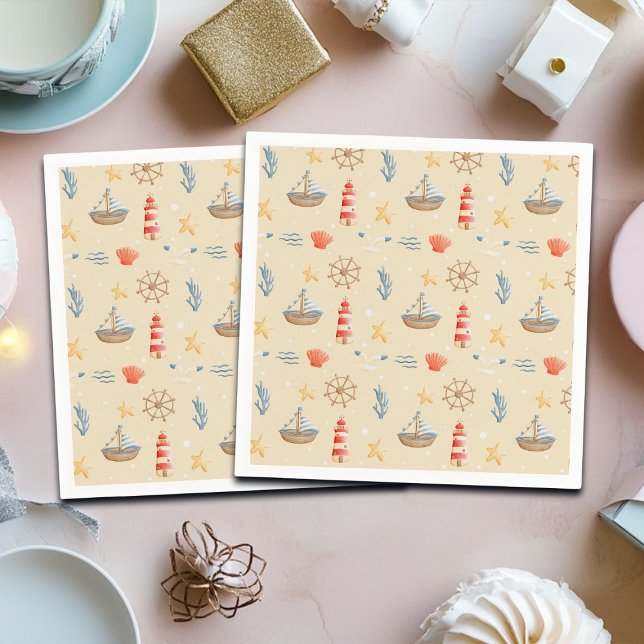 Boho Nautical Boat Lighthouse Muster Serviette (Von Creator hochgeladen)