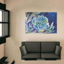 Boho Navy bleu céleste Dahlia aquarelle florale