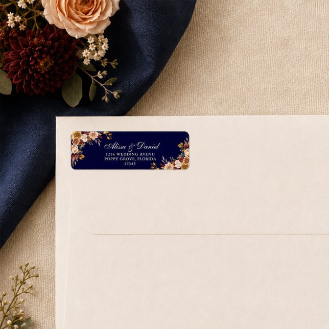 Boho Navy Blue Burnt Orange Floral Address (Von Creator hochgeladen)
