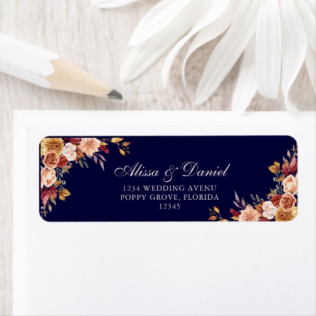 Boho Navy Blue Burnt Orange Floral Address (Insitu)
