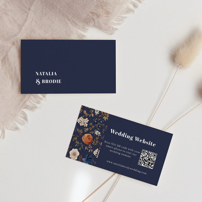 Boho Navy Blue Terracotta Wedding Card Visitenkarte (Von Creator hochgeladen)