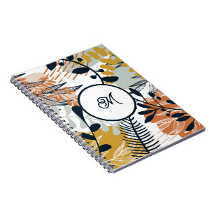 Boho Navy Braun Gold Blätter Notizbuch Notizblock