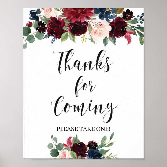 Boho navy burgundy blush pink danke für kommen poster (Vorne)