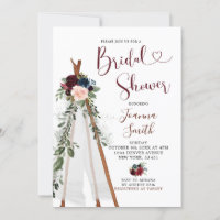 Boho Navy Marsala Teepee Bridal Dusche Einladung