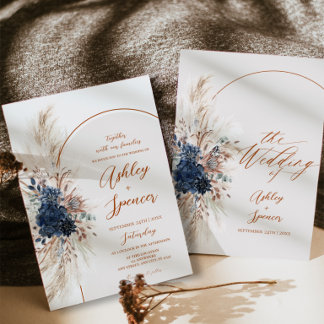 Boho Navy Pampas Hochzeits-Einladungskarte Einladung