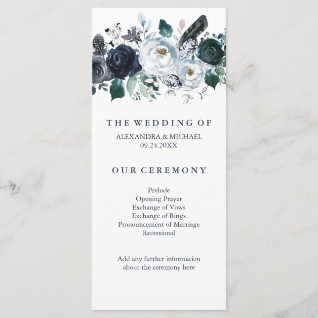 Boho Navy Peony | Hochzeitsprogramm Programm (Vorderseite)