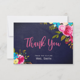 Boho Navy Pink Floral Brautparty Danke Karte