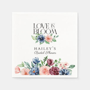 Boho Navy Rosa Florale Liebe in Blüte Brautparty Serviette